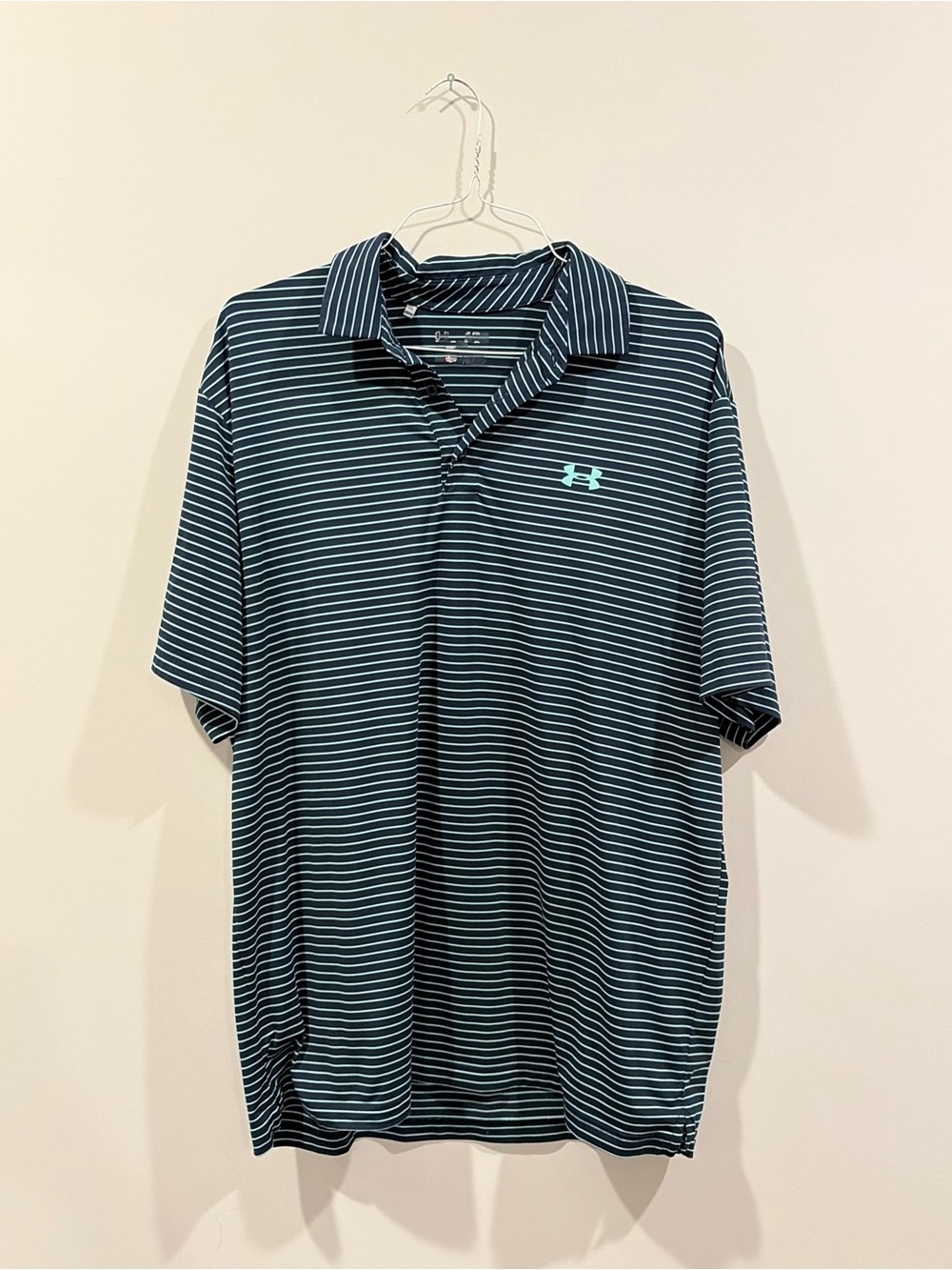 Under Armour Men’s Teal and White Striped Performance Polo